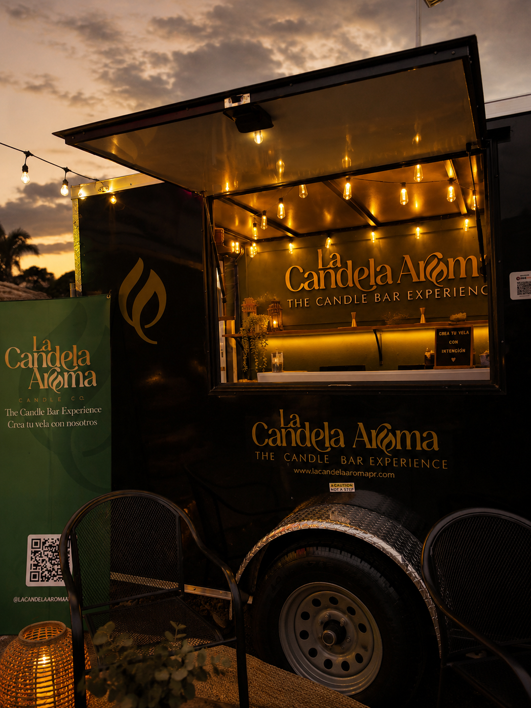 Mobile Candle Bar de La Candela Aroma PR al atardecer en Puerto Rico